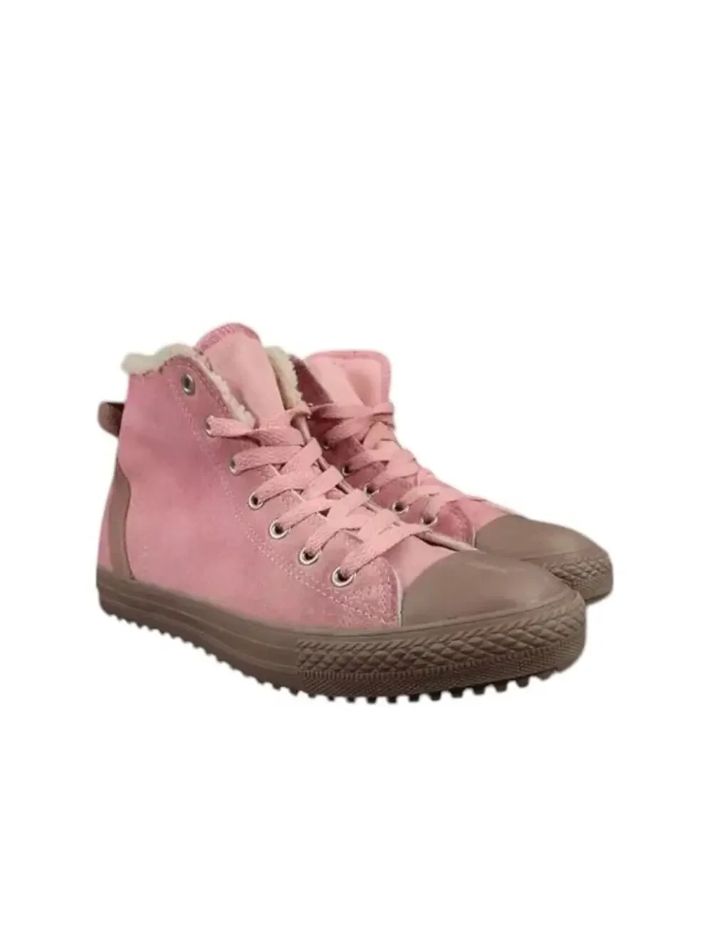 Converse Shoes Kids 6 Sneakers Chuck Taylor All Star Leather Faux Fur Pink Brown